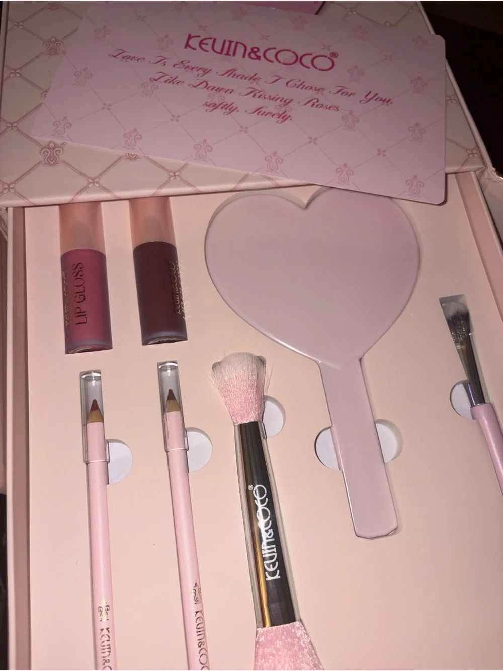 KEVIN&COCO Pink Decorative Gift Box with Gold LC Accent full makeup kit pr box